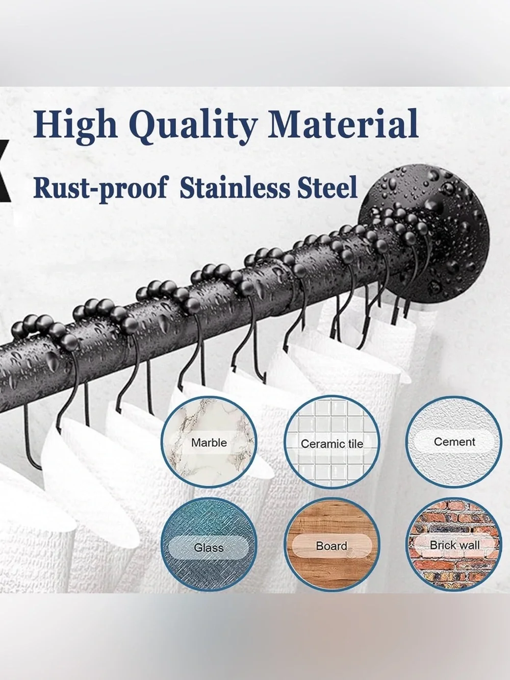 New Black Metal Adjustable Corner Shower Curtain Rod Stretchable L Shape 35”-51”